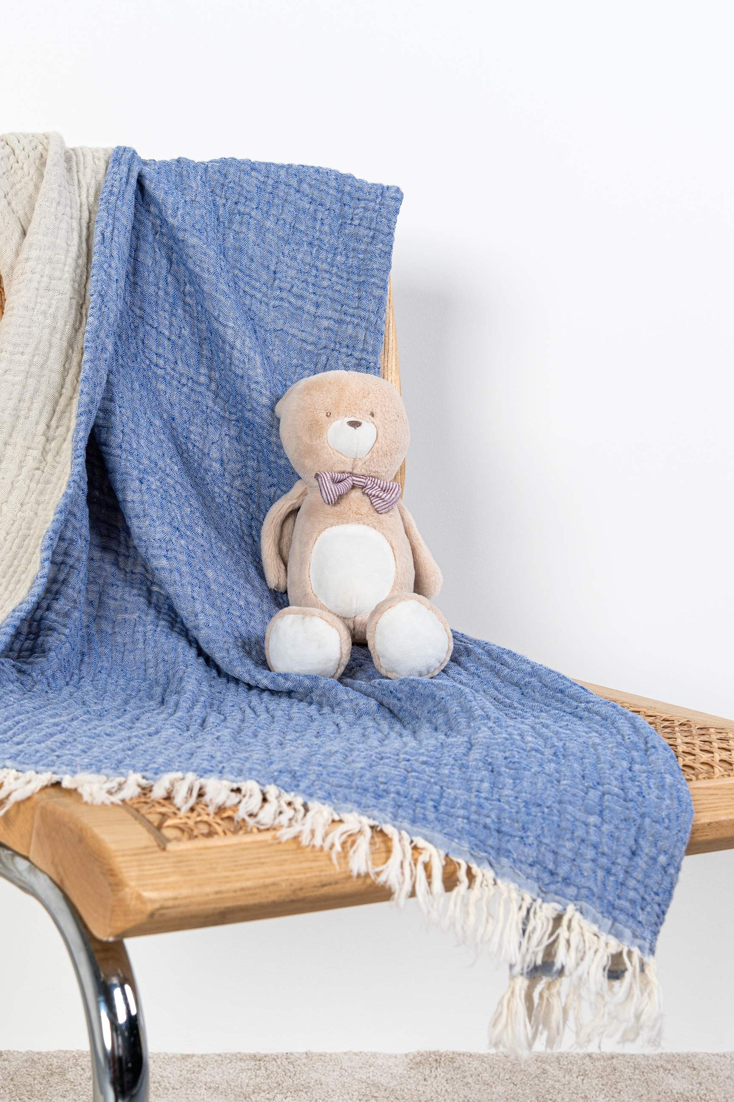 blue muslin blanket for kids, 100% cotton, made in Portugal