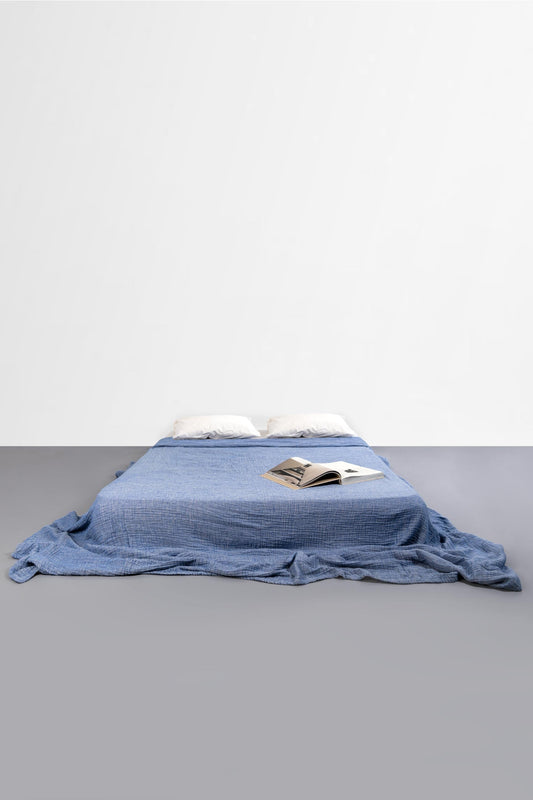 blue muslin bedspread, 100% cotton, made in Portugal