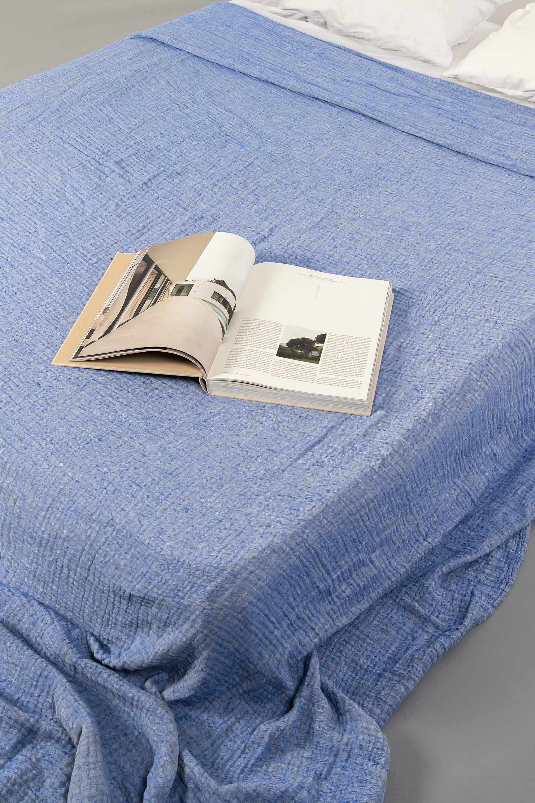 blue muslin bedspread, 100% cotton, made in Portugal