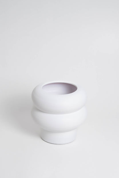 white ceramic with a minimalist design, handmade in Portugal. Ideal for displaying flowers or as a standalone decorative vase.