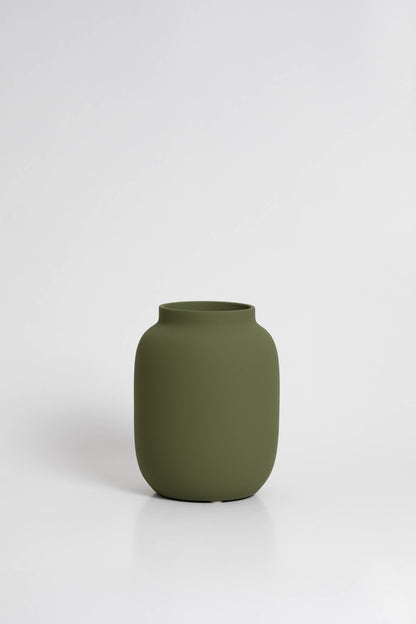 Blanc 04 Vase in olive green, ceramic with a minimalist design, handmade in Portugal. Ideal for displaying flowers or as a standalone decorative vase.