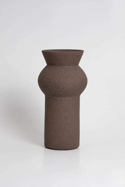 Noachis in brown, ceramic vase with a textured, earthy surface, handmade in Portugal. Perfect for displaying flowers or as a unique decorative vase in modern interiors.