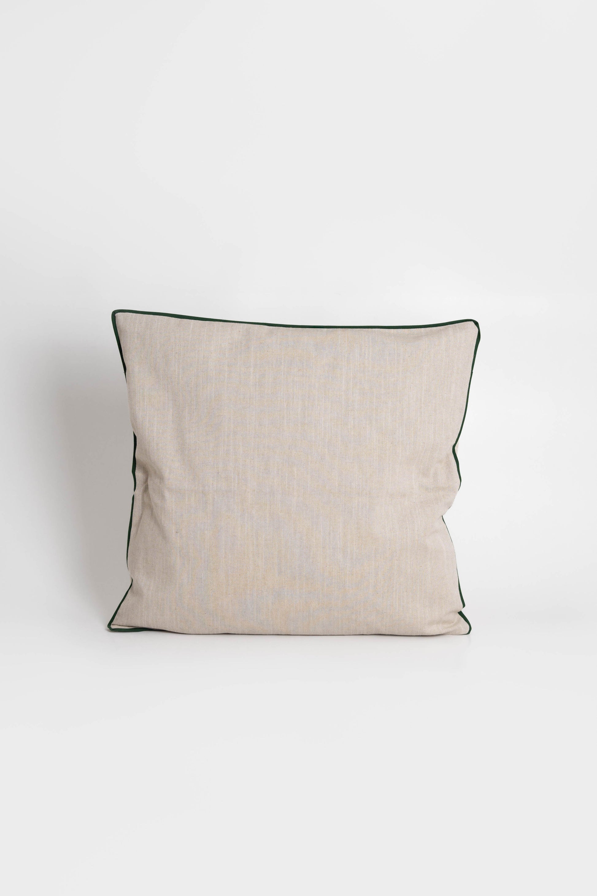 Cotton cushion cover with elegant green border detail, made from soft, durable fabric. Ideal for adding a minimalist and timeless design to your home decor.Made in Portugal.