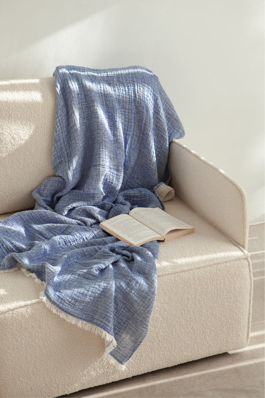 blue muslin blanket 100% cotton, made in Portugal