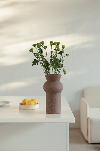 Noachis in brown, ceramic vase with a textured, earthy surface, handmade in Portugal. Perfect for displaying flowers or as a unique decorative vase in modern interiors.